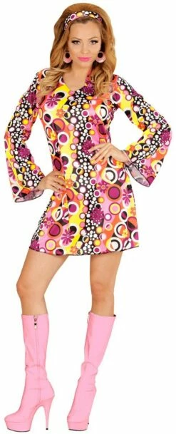 WIDMANN Pink Flower Girl Hippie Kostuum