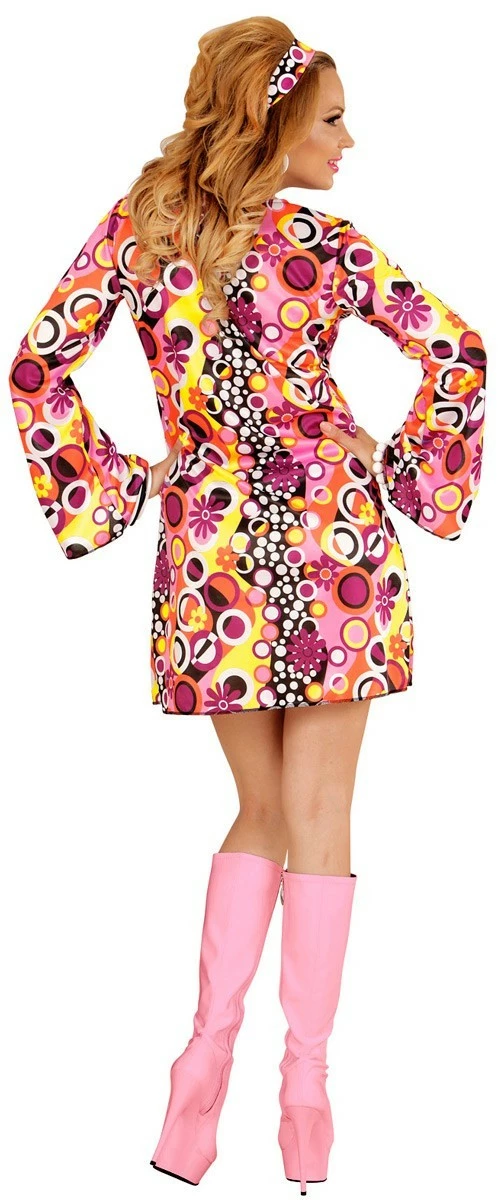 WIDMANN Pink Flower Girl Hippie Kostuum 5 WIDMANN Pink Flower Girl Hippie Kostuum - Afbeelding 3